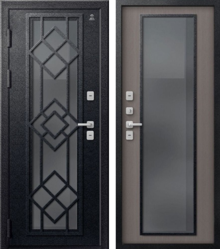 Центурион Т-21-2025 Чёрный муар-Софт ясень грей (термодверь со стеклом)